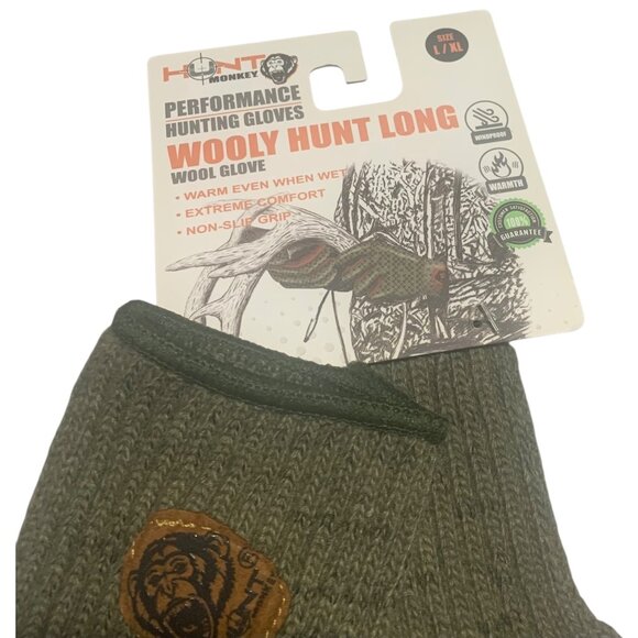 HUNT MONKEY Gray + Brown Wooly Hunt Long Performance Gloves NWT Various Sizes - Picture 4 of 5